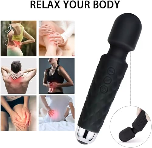 Vibromasseur wand portative, souple, flexible, puissant, masseur de tissus pour la tête, le corps, les muscles du dos, vibrateur pour hommes, femmes, couples, stimulation, étanche, silencieux, double rechargeable, silicone, 20 modes, 8 vitesses