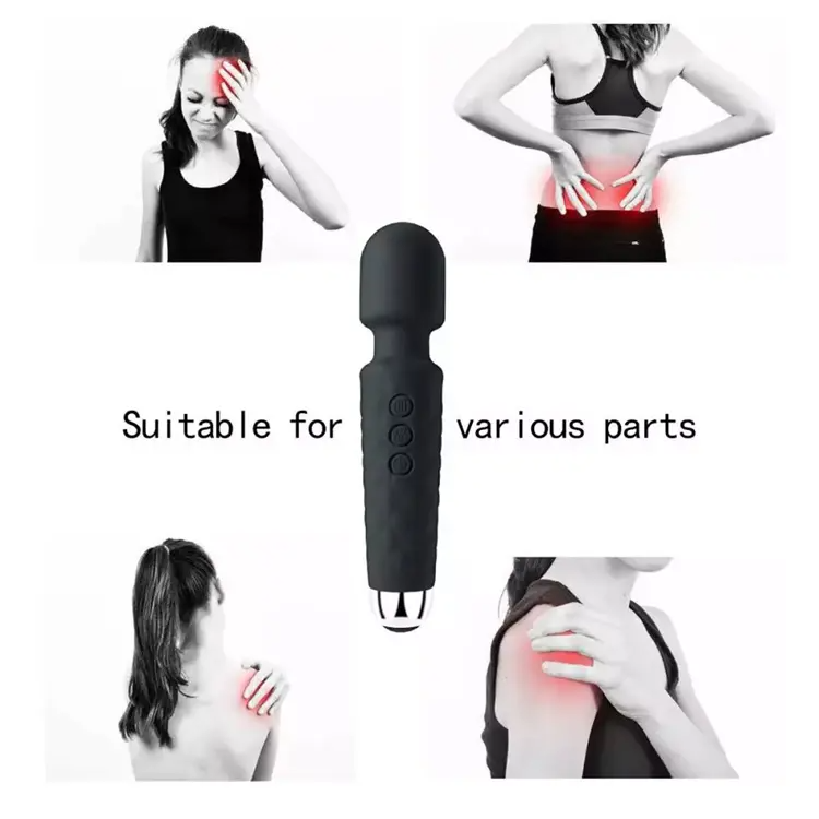 Vibromasseur wand portative, souple, flexible, puissant, masseur de tissus pour la tête, le corps, les muscles du dos, vibrateur pour hommes, femmes, couples, stimulation, étanche, silencieux, double rechargeable, silicone, 20 modes, 8 vitesses