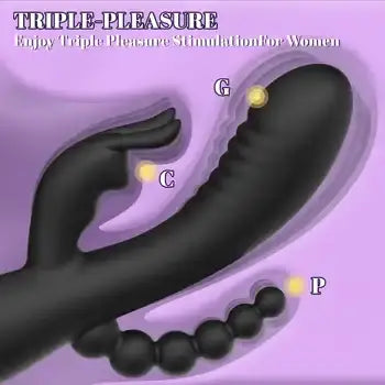 Rechargeable 3-in-1 G-Spot Vibrator with Clitoris Stimulator & Rabbit Massager - Sex Toys