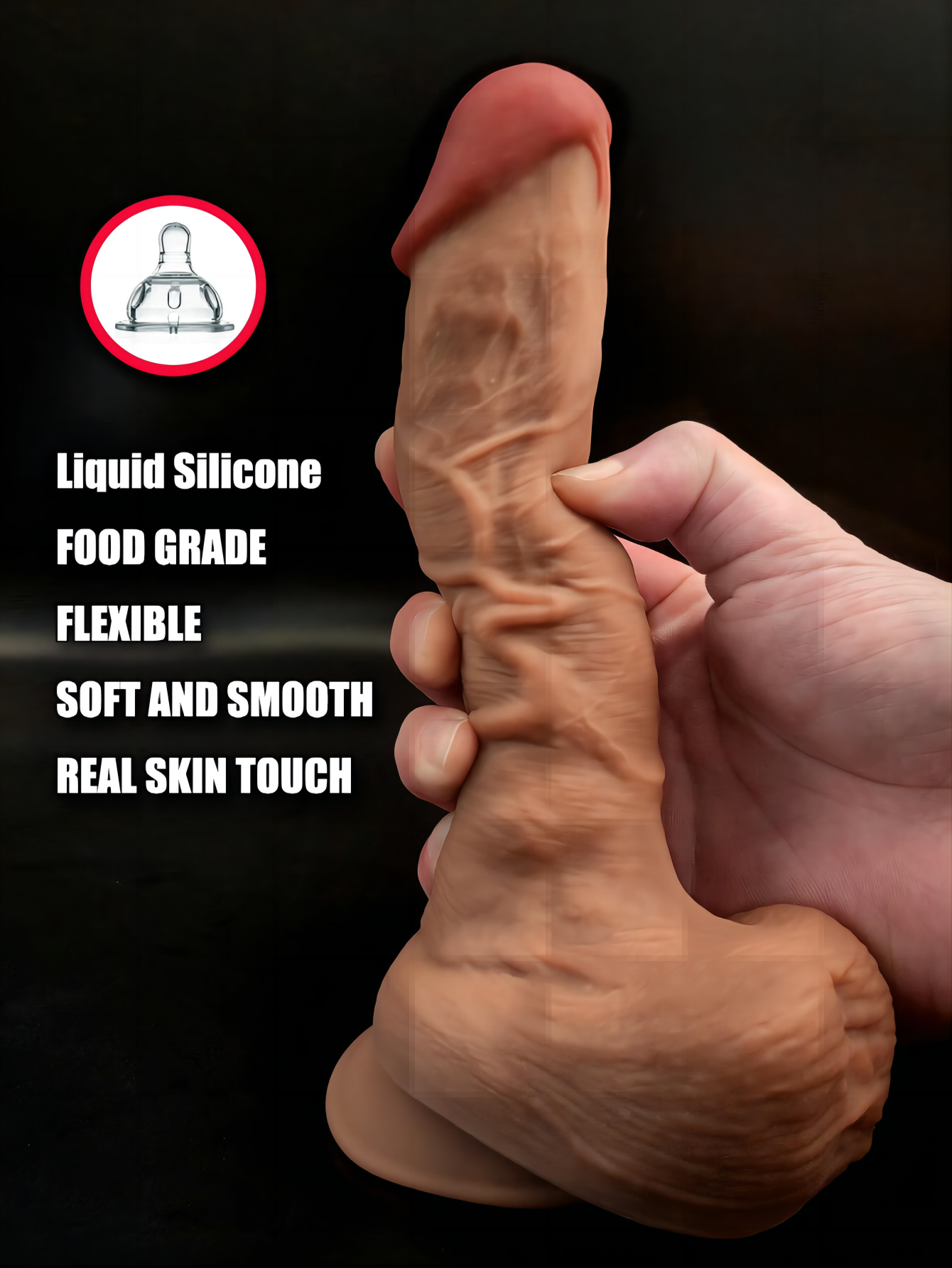 Quality Realistic Dildo, Liquid Soft Silicone with Very Strong Suction Cup sextoy for Masturbation Men Women Couples Penis Vaginal and Anal G-Spot Stimulation 11922 20cm