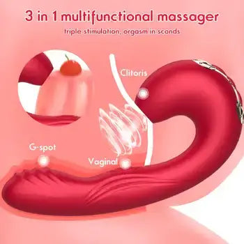 3-in-1 Nipple Suction G Spot Vibrator with Powerful Clitoral Stimulation and Long Dildo - Sex Toys