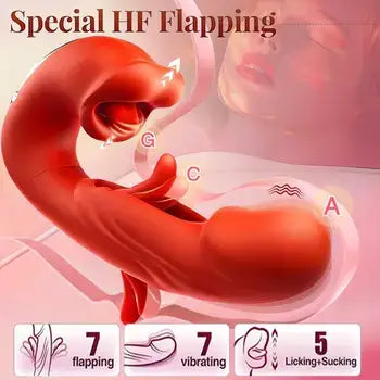 4-in-1 Rose Toy Clitoral Stimulator with Tongue Licking Tapping Vibrations & Sucking Pleasure Modes - Sex Toys