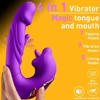 4-in-1 Rose Vibrator with Licking Tapping and Suction Modes - Sex Toys