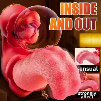 4-in-1 Rose Vibrator with Tongue Licking Thrusting Sucking & G-Spot Stimulation - Sex Toys
