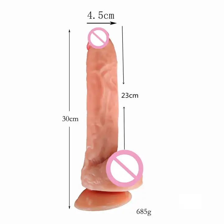 Quality Realistic Dildo XXL, Liquid Soft Silicone with Very Strong Suction Cup sextoy for Masturbation Men Women Couples Penis Vaginal and Anal G-Spot Stimulation BYYJ-093 30cm