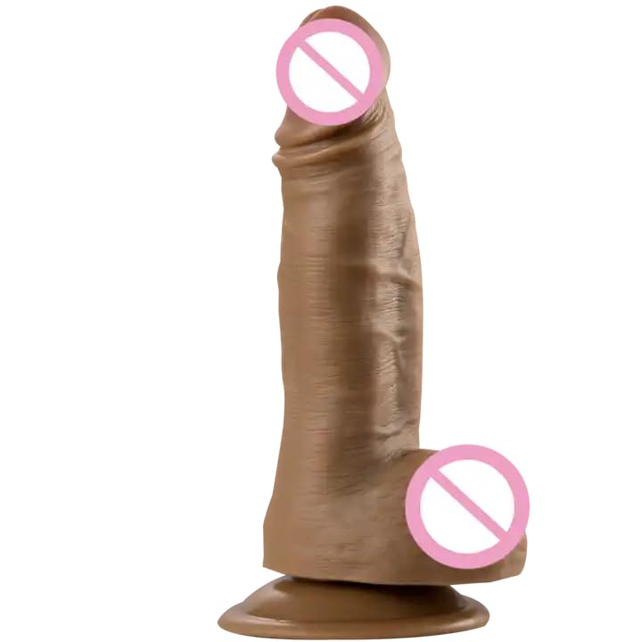 Quality Realistic Dildo XL, Liquid Soft Flexible with Very Strong Suction Cup sextoy for Masturbation Men Women Couples Penis Vaginal and Anal G-Spot Stimulation BYYJ-071 20cm