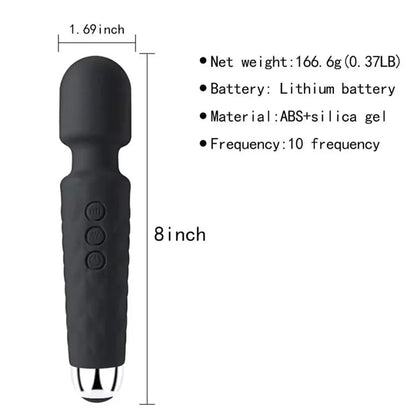 Handheld Vibrating Wand Soft Flexible Powerful Tissue Massager for Head Body Muscle Back Vibrator for Men Women Couples Stimulation Waterproof Quiet Double Rechargable Silicone 20 Modes 8 speeds