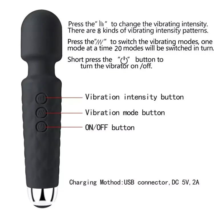 Handheld Vibrating Wand Soft Flexible Powerful Tissue Massager for Head Body Muscle Back Vibrator for Men Women Couples Stimulation Waterproof Quiet Double Rechargable Silicone 20 Modes 8 speeds