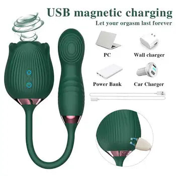 Rose 2-in-1 Clitoral Sucker & Dildo Vibrator for Women - Powerful Stimulator Toy