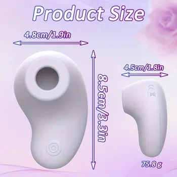 Jouet sexuel vibrant à succion haut de gamme avec 10 modes, chargement magnétique pour la stimulation clitoridienne, présenté avec les détails de taille et de poids.
