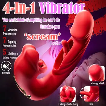 4-in-1 Rose Toy Clitoral Stimulator with Tongue Licking, Tapping Vibrations & Sucking Pleasure Modes