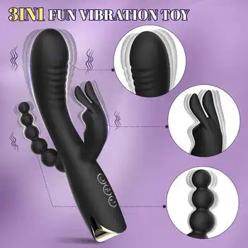 Oplaadbare 3-in-1 G-spot vibrator met clitorisstimulator en konijnenmassager, inclusief gratis verzending en discrete verpakking.