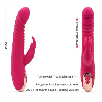 Premium Silicone Waterproof Telescopic Thrusting Rabbit Vibrator for Women - G-Spot Stimulation