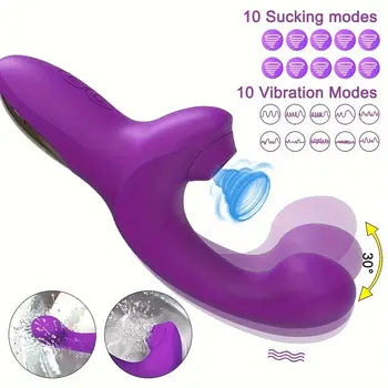 Kraftig dildo-vibrator med klitoris-sugekopp og vridende bevegelse for intens nytelse med gratis frakt og diskret emballasje.