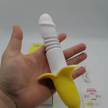 Vodotesné vibračné dildo v tvare banánu s variabilnou dĺžkou, ktoré drží v ruke, s dopravou zdarma a diskrétnym balením.