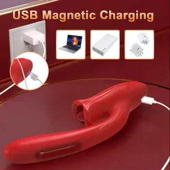3-in-1 Pleasure Vibrator with Tongue Licking & Clitoral Stimulation Waterproof Adult Toy - Sex Toys