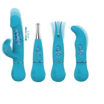 Vibratore in silicone di alta qualità per donne con 4 testine massaggianti intercambiabili, colore blu, con spedizione gratuita e imballaggio discreto.