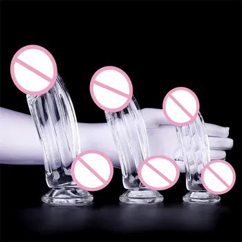 Dildo Realistiku Kbir tal-Kristall Trasparenti TPE għan-Nisa b'Ippakkjar Diskret