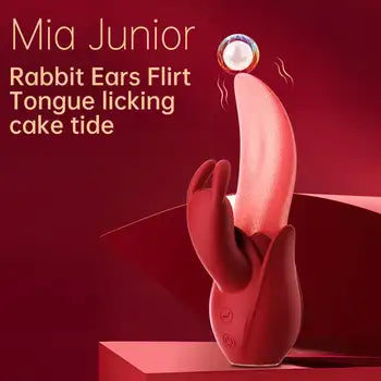 Vibratore a forma di coniglio 2 in 1 con funzione di leccata e suzione e dildo penetrante, colore rosso, con spedizione gratuita e imballaggio discreto.