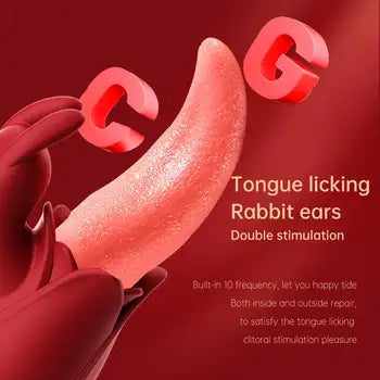 2-in-1 Tongue Licking Sucking Rabbit Vibrator with Thrusting Dildo for Women