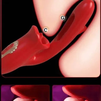 3-in-1 Pleasure Vibrator with Tongue Licking & Clitoral Stimulation Waterproof Adult Toy - Sex Toys