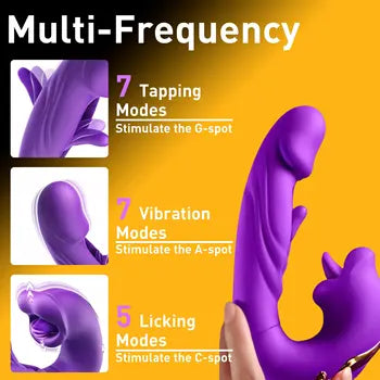 Vibratore Rose 4 in 1 con modalità di leccata, picchiettamento e aspirazione, colore viola, spedizione gratuita, consegna entro 24 ore, imballaggio discreto, rimborsi gratuiti.