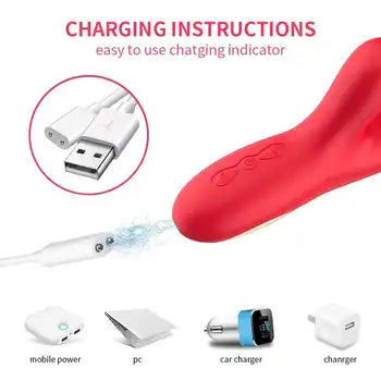Vibromasseur lapin haut de gamme avec double stimulation du point G et du clitoris, présenté avec câble de chargement USB et indicateur, livraison gratuite incluse