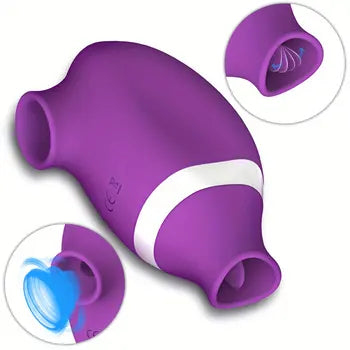 Vibratur 2 f'1 li Jiġbed u Jilgħaq għall-Istimulazzjoni tal-Bżieżel Klitorali fil-vjola b'karatteristiċi doppji ta' ġbid u tilgħaq, kunsinna bla ħlas