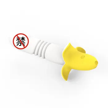 Vodotesné vibračné dildo v tvare banánu s variabilnou dĺžkou a žltou špičkou, doprava zdarma a diskrétne balenie.
