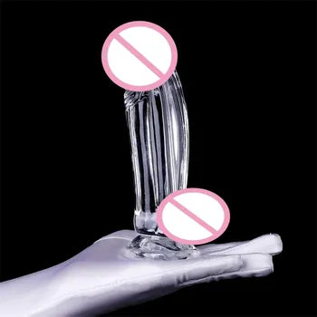 Dildo Realistiku Kbir tal-Kristall Trasparenti TPE għan-Nisa b'Ippakkjar Diskret