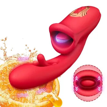 3-in-1 Pleasure Vibrator with Tongue Licking & Clitoral Stimulation Waterproof Adult Toy - Sex Toys