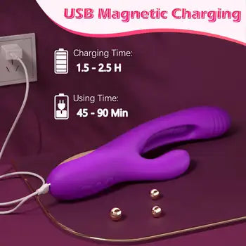 Vibromasseur lapin étanche haut de gamme à double stimulation pour un plaisir intense, chargement magnétique USB, livraison gratuite et emballage discret