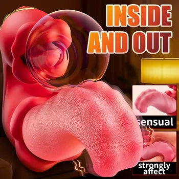 4-in-1 Rose Vibrator with Tongue Licking, Thrusting, Sucking & G-Spot Stimulation