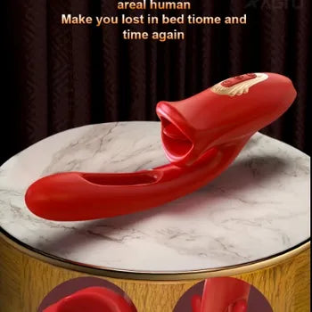 3-in-1 Pleasure Vibrator with Tongue Licking & Clitoral Stimulation Waterproof Adult Toy - Sex Toys