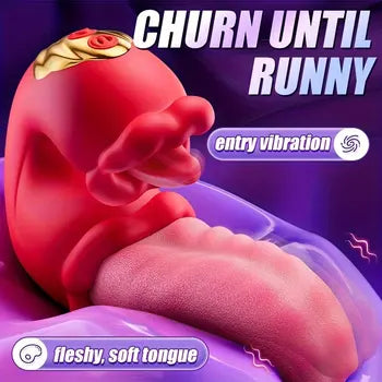 4-in-1 Rose Vibrator with Tongue Licking, Thrusting, Sucking & G-Spot Stimulation