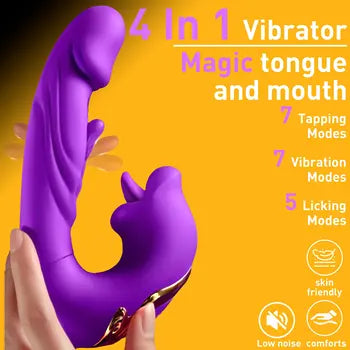 4-in-1 Rose Vibrator with Licking, Tapping, and Suction Modes for Clitoral & G-Spot Stimulation