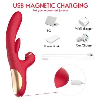 Vibrátor 3 v 1 v tvare králika so stimuláciou G-bodu a cmúľaním jazyka s magnetickým nabíjaním cez USB a dopravou zdarma, diskrétne balenie