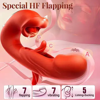 4-in-1 Rose Toy Clitoral Stimulator with Tongue Licking, Tapping Vibrations & Sucking Pleasure Modes