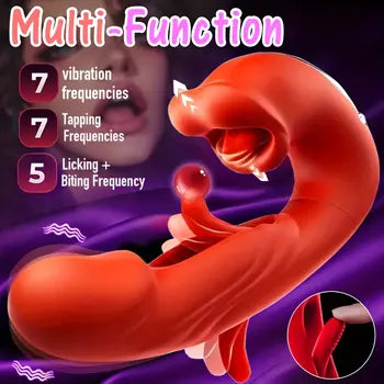 4-in-1 Rose Toy Clitoral Stimulator with Tongue Licking, Tapping Vibrations & Sucking Pleasure Modes
