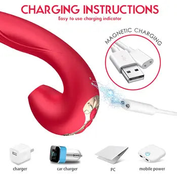 3-in-1 Nipple Suction G Spot Vibrator with Powerful Clitoral Stimulation & Long Dildo