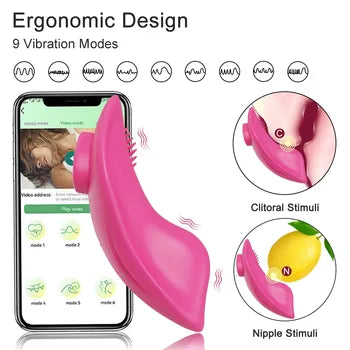 Vibratore indossabile Bluetooth per donne - Stimolatore clitorideo wireless e controllo tramite app con 9 modalità, spedizione gratuita, confezione discreta.