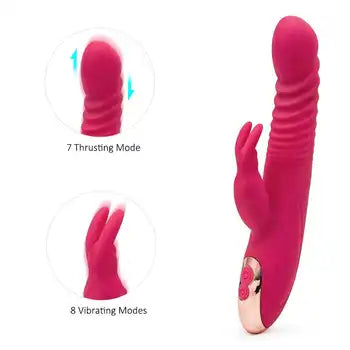 Premium Silicone Waterproof Telescopic Thrusting Rabbit Vibrator for Women - G-Spot Stimulation