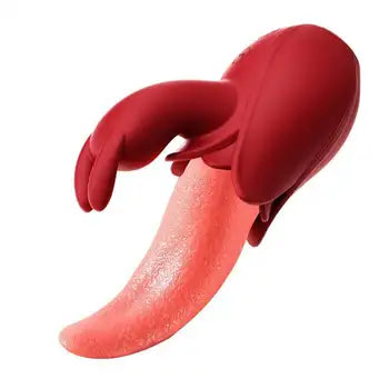 Vibratore 2 in 1 a forma di coniglio con funzione di leccata e suzione e dildo penetrante, colore rosso, con spedizione gratuita, consegna entro 24 ore, imballaggio discreto, rimborsi gratuiti.