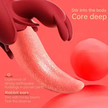 Vibratore a forma di coniglio 2 in 1 con funzione di leccata e suzione e dildo penetrante, progettato per una stimolazione profonda e un piacere erotico. Spedizione gratuita.