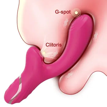 Illustrazzjoni li turi l-użu ta' 20 Modalità Vibratur tal-Punt G li Jiġbed il-Klitoride b'Saħħtu għall-Klitoride femminili bi stimulazzjoni tal-punt G u l-klitoride. Tbaħħir Ħieles.