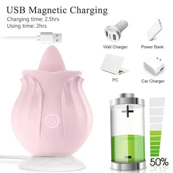 Vibrator senzual cu trandafir pentru lingerea limbii, stimulator clitoridian impermeabil și silențios, cu încărcare magnetică USB și livrare gratuită.