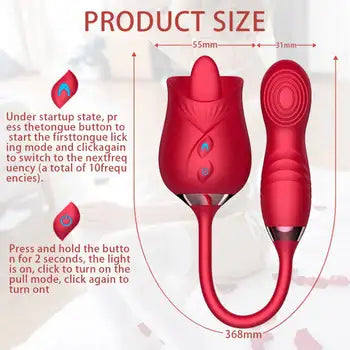 Vibratore a forma di uovo con funzione di stimolazione clitoridea e linguale, con dettagli sulle dimensioni, spedizione gratuita, spedizione entro 24 ore.
