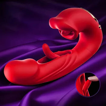 4-in-1 Rose Toy Clitoral Stimulator with Tongue Licking, Tapping Vibrations & Sucking Pleasure Modes