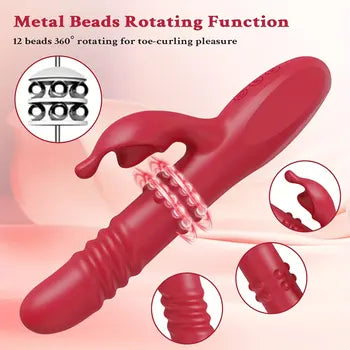 Vibratore riscaldante di alta qualità per il punto G con linguetta stimolante per il clitoride per un piacere intenso, con perline metalliche rotanti. Spedizione gratuita entro 24 ore.