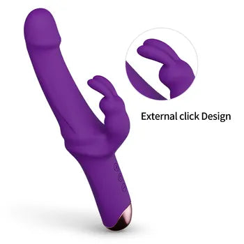 Silikon Rabbit Vibrator med Dubbel Stimulering av G-punkt och Klitorisvibrerande Massager i Lila med Utvändig Klickdesign Fri Frakt